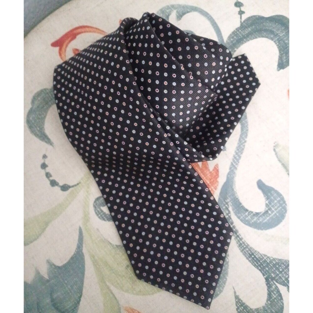 BRIONI Dark Brown Hand Made In Italy Woven Color Dots Circles Seta Silk Neck Tie - Picture 7 of 8